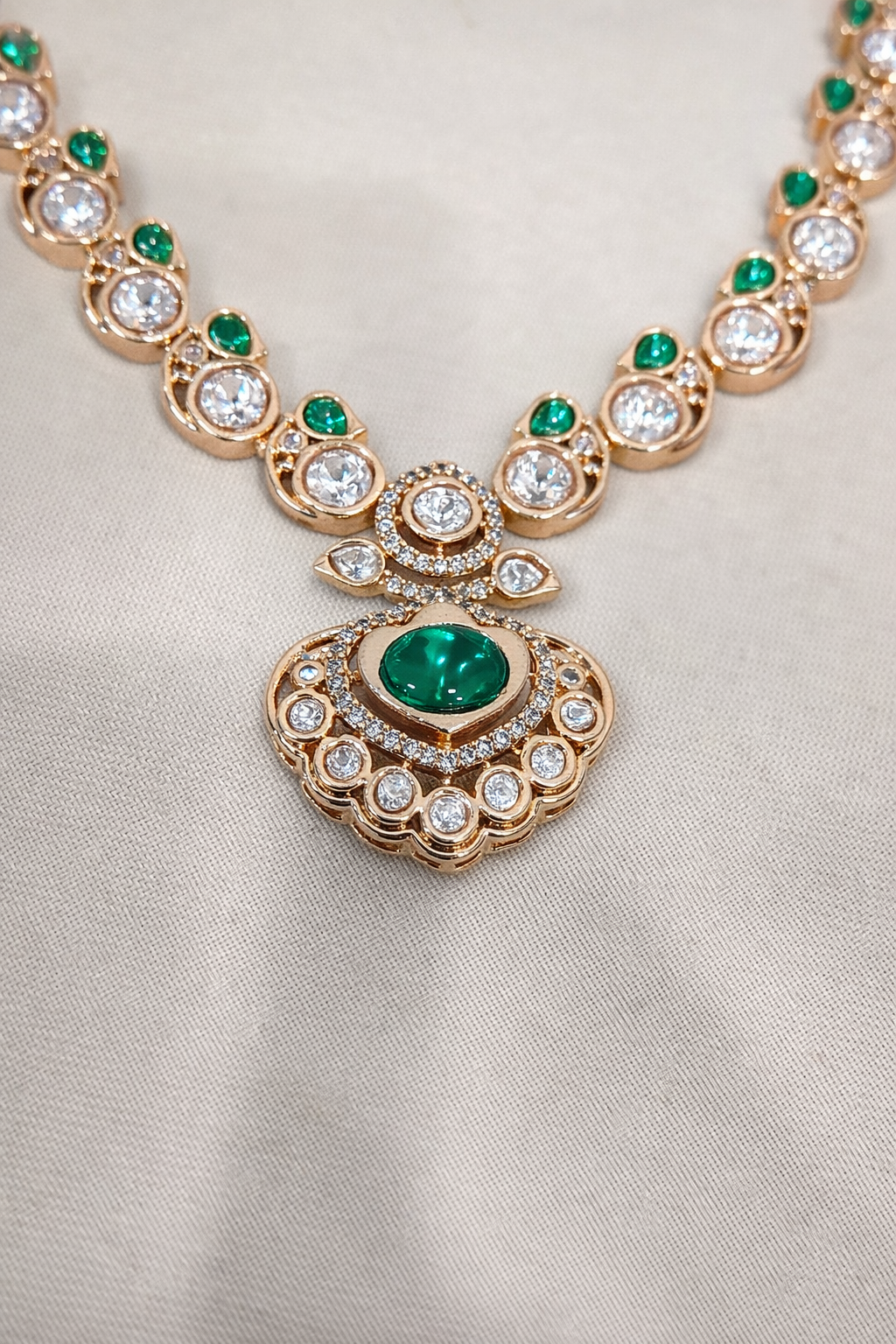 Green Kundan Polki Necklace Set-G353500