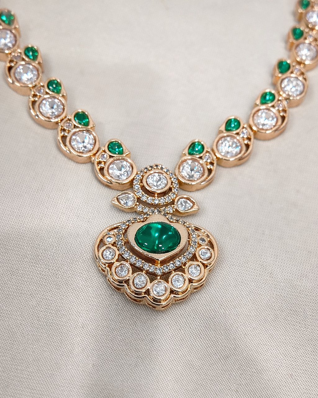 Green Kundan Polki Necklace Set-G353500