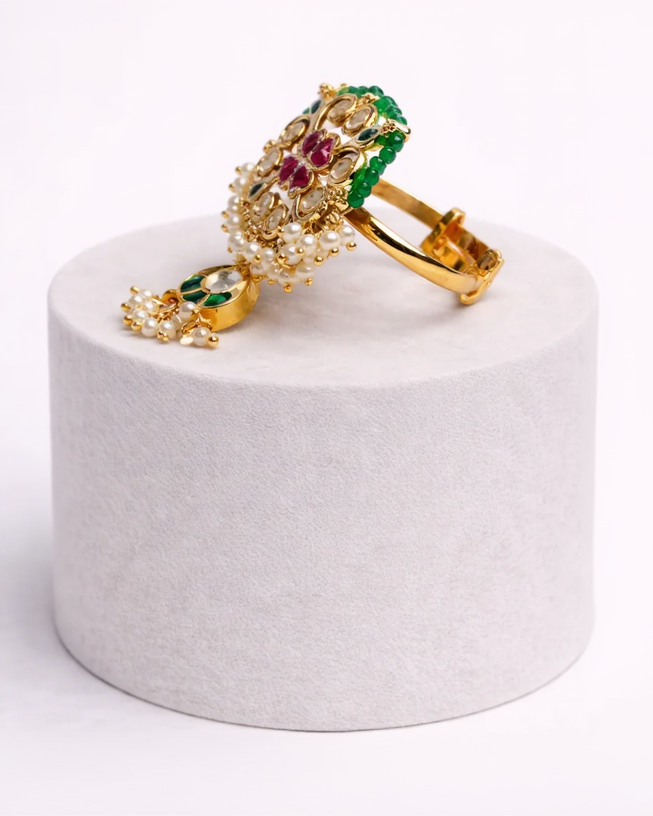 Handcrafted Gold-Plated Kundan Cocktail Ring-G352000