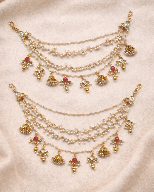 Pink Jadau Pearl and Jummar Hanging Earchain-G352200