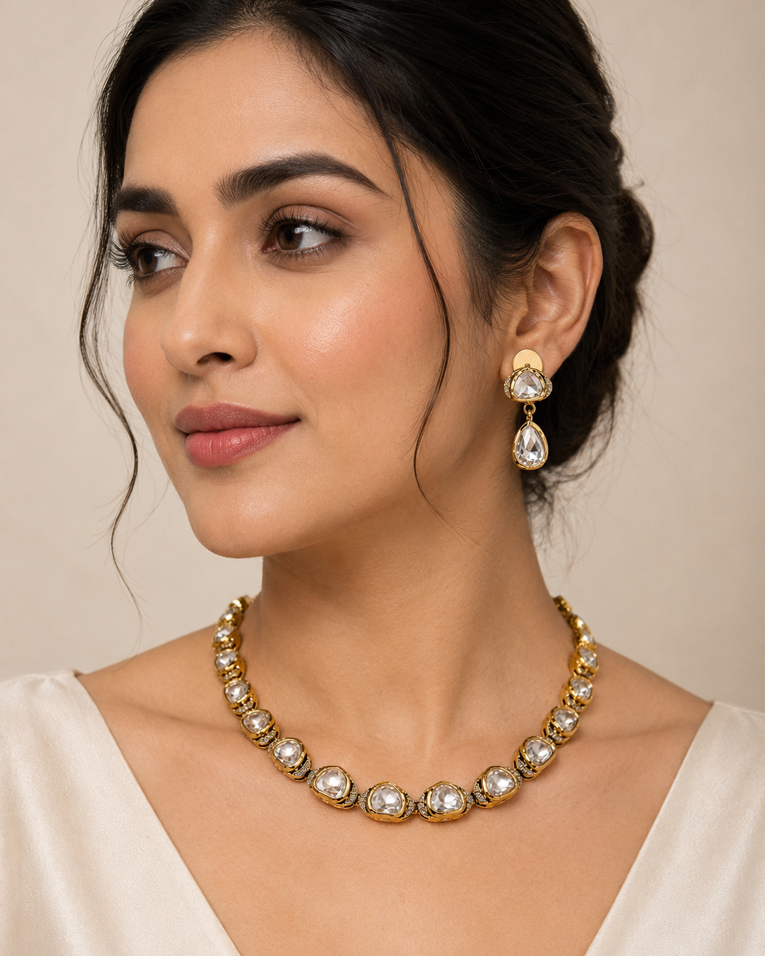 Moissanite Gold-Tone Necklace Set-G422800