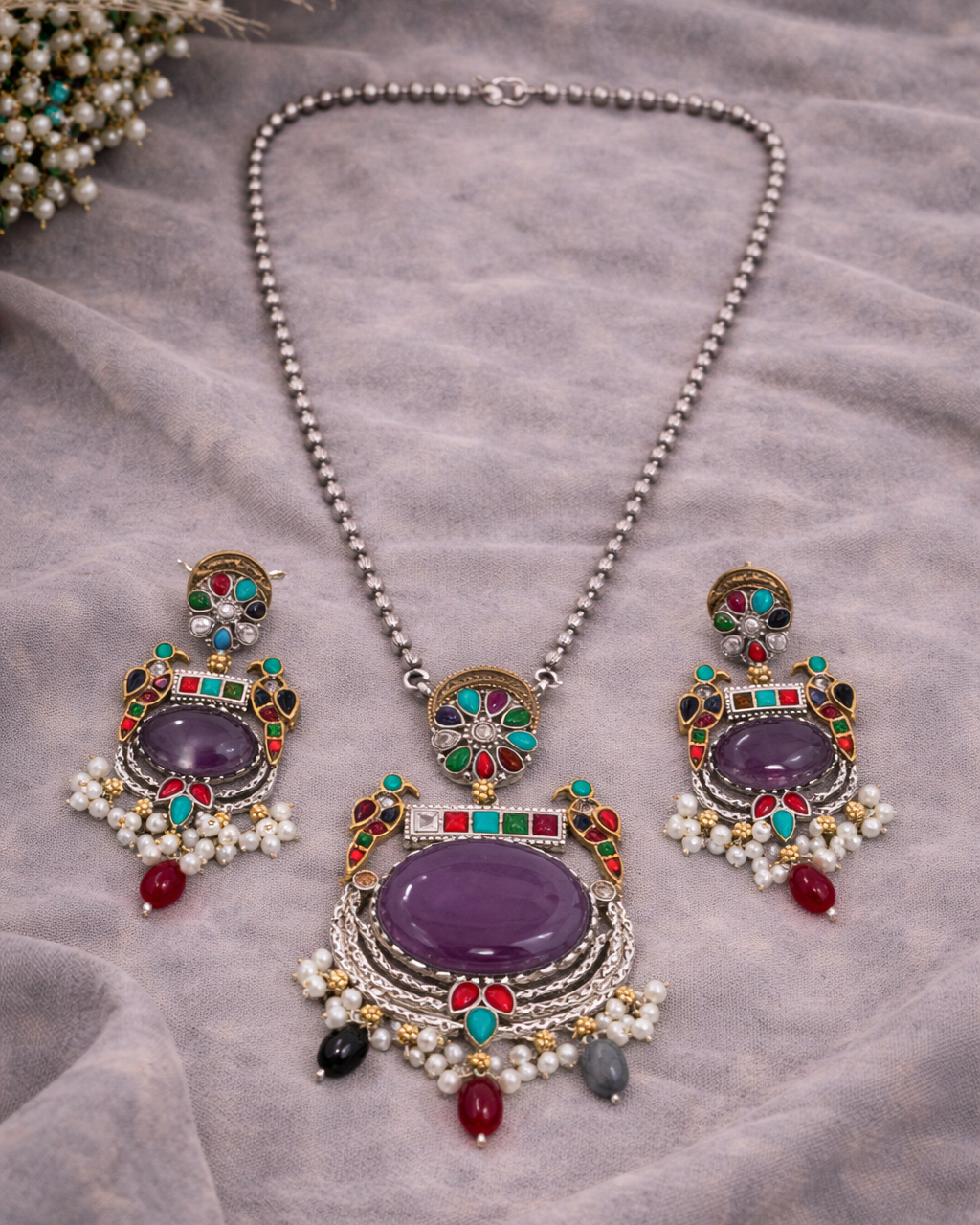 Fusion Dual-Tone Kundan & Pearl Jewellery Set-G351900