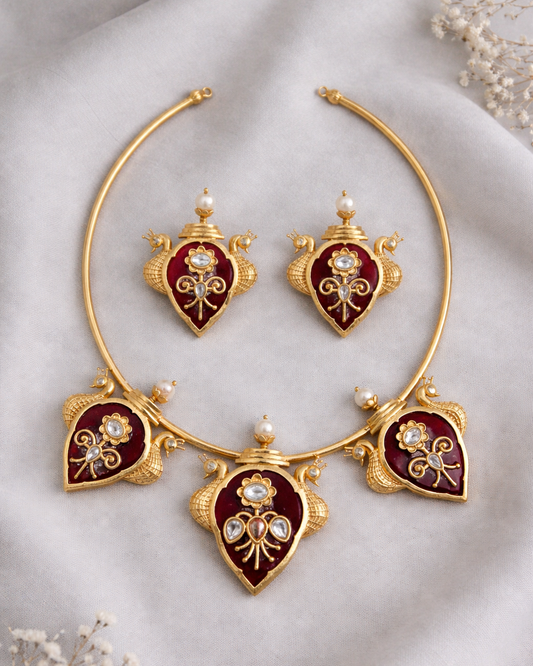 Fusion Emerald Green Enamel Hasli Necklace Set-G352100