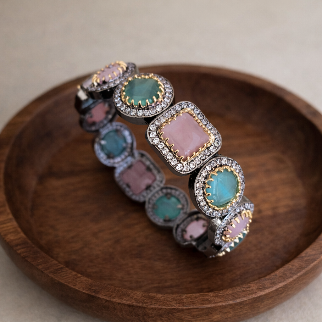 Victorian Emerald & American Diamond Kada Bracelet