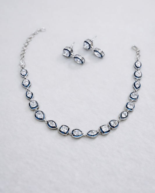 Silver-Toned Cubic Zirconia Necklace Set-G3300