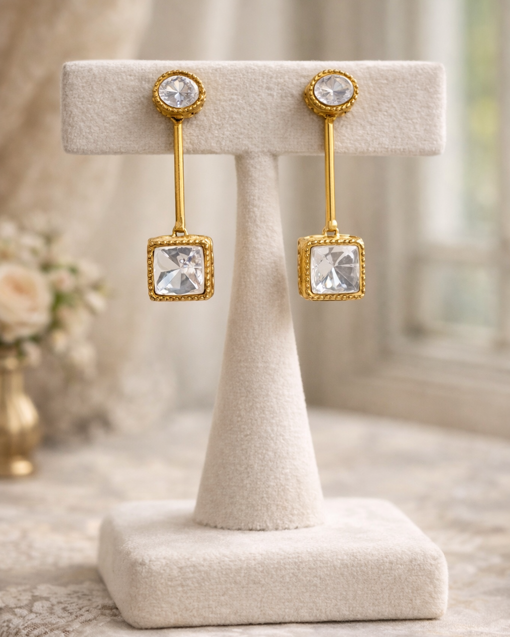 Gold Plated Mossonite Lariat Necklace Set-G354200