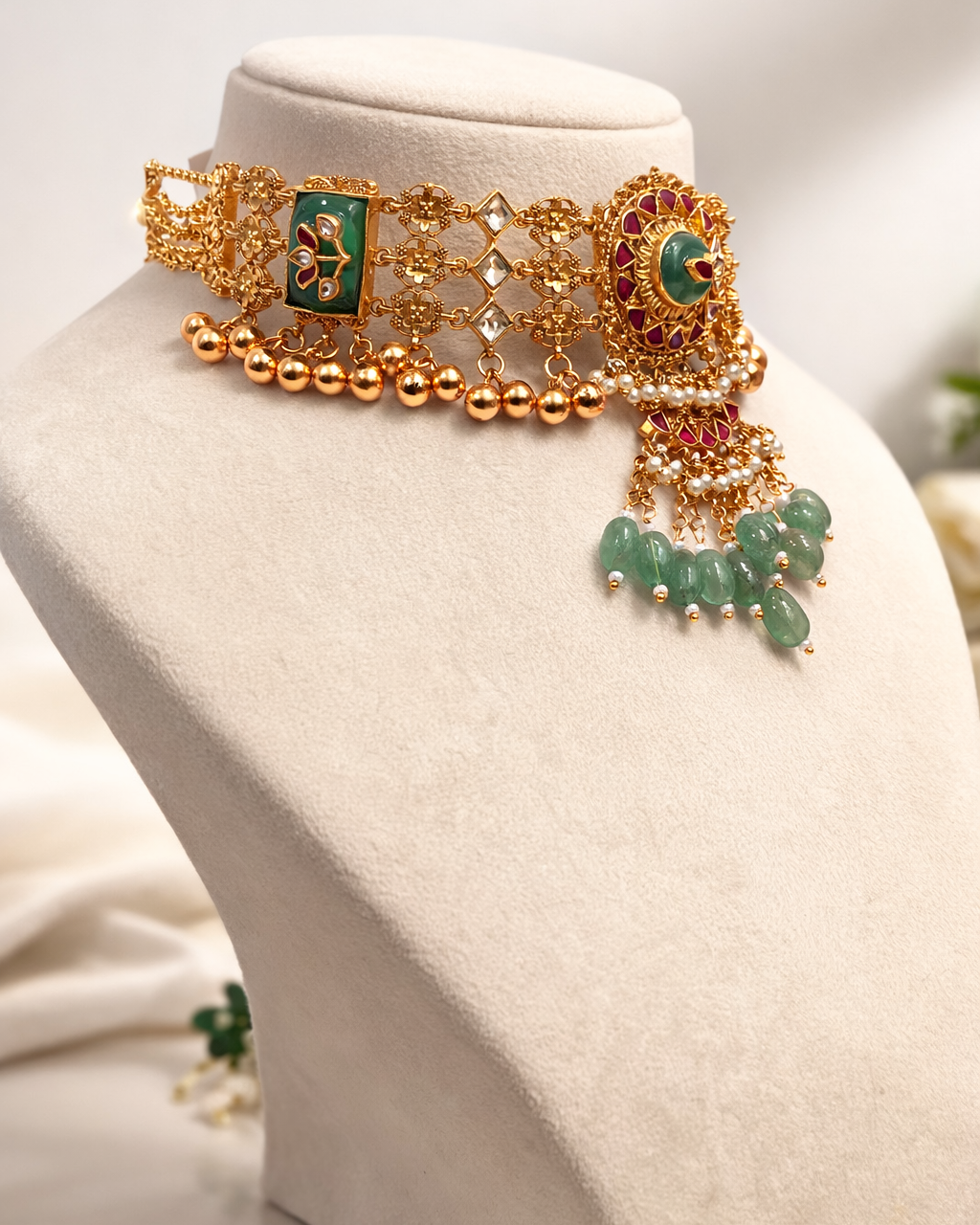 Ruby & Pearl Meena Work Choker Necklace Set-G3511800