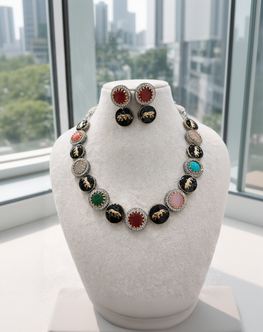 Sabyasachi Panther Motif Multicolor Necklace Set-G352200