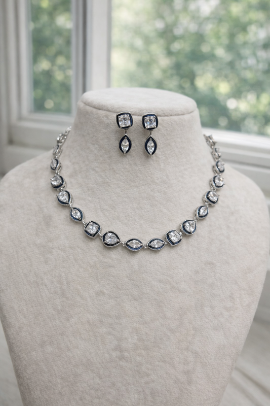 Silver-Toned Cubic Zirconia Necklace Set