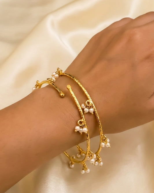 Gold-Plated Kashmiri Bangles with Pearl Ghungroo Charms-G351000