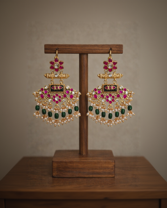 Peacock Heritage Jadau Earrings-G352300