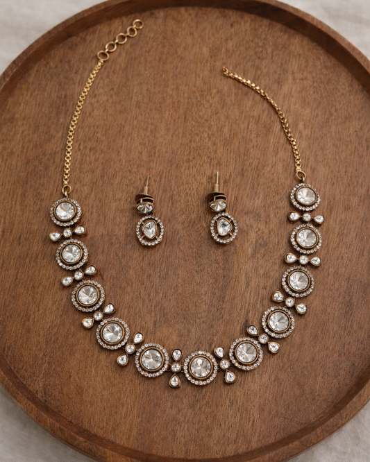 Antique Gold Plated Mossonite Necklace Set-G353200