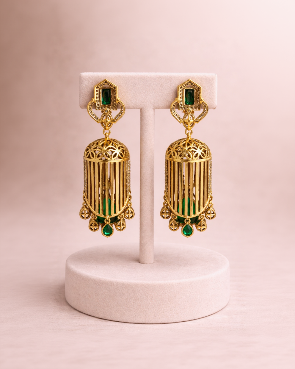 Ornate Gold and Gemstone Jhumka Earring-G351400