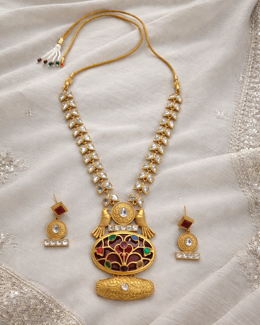 Vintage-Fusion Kundan Polki Necklace Set-G351700