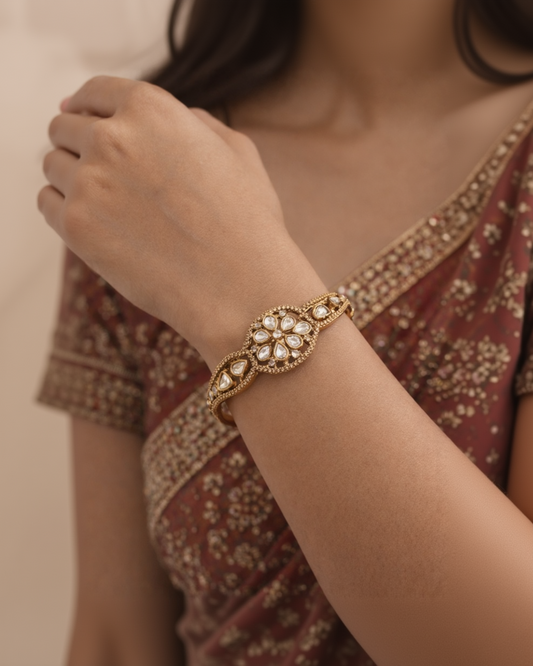 Moissainite Floral Gold Plated Cuff-G351200