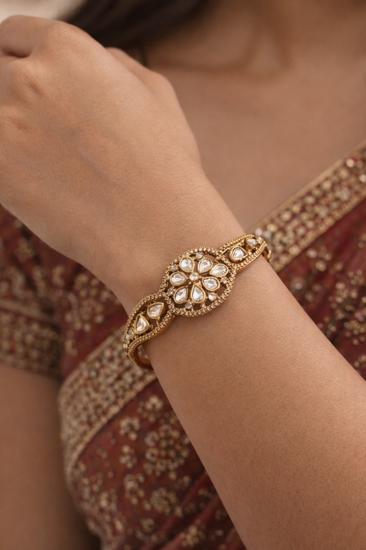 Moissainite Floral Gold Plated Cuff