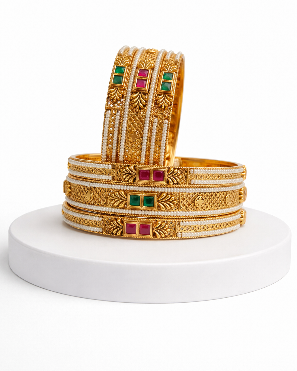 Pearl Statement Bangles(Set of 6)-G353100