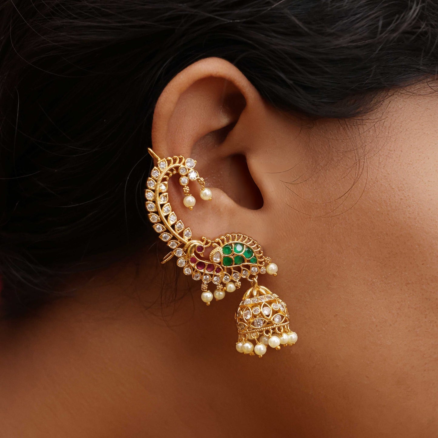 Gold Plated Peacock Design Jhumka Earrings(Ear Cuffs)-G351200