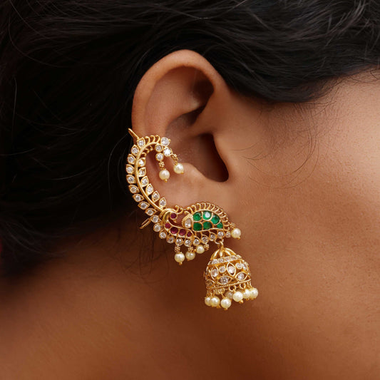 Gold Plated Peacock Design Jhumka Earrings(Ear Cuffs)-G351200