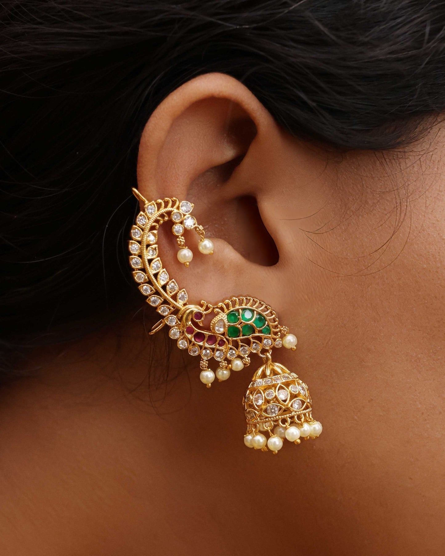 Gold Plated Peacock Design Jhumka Earrings(Ear Cuffs)-G351200