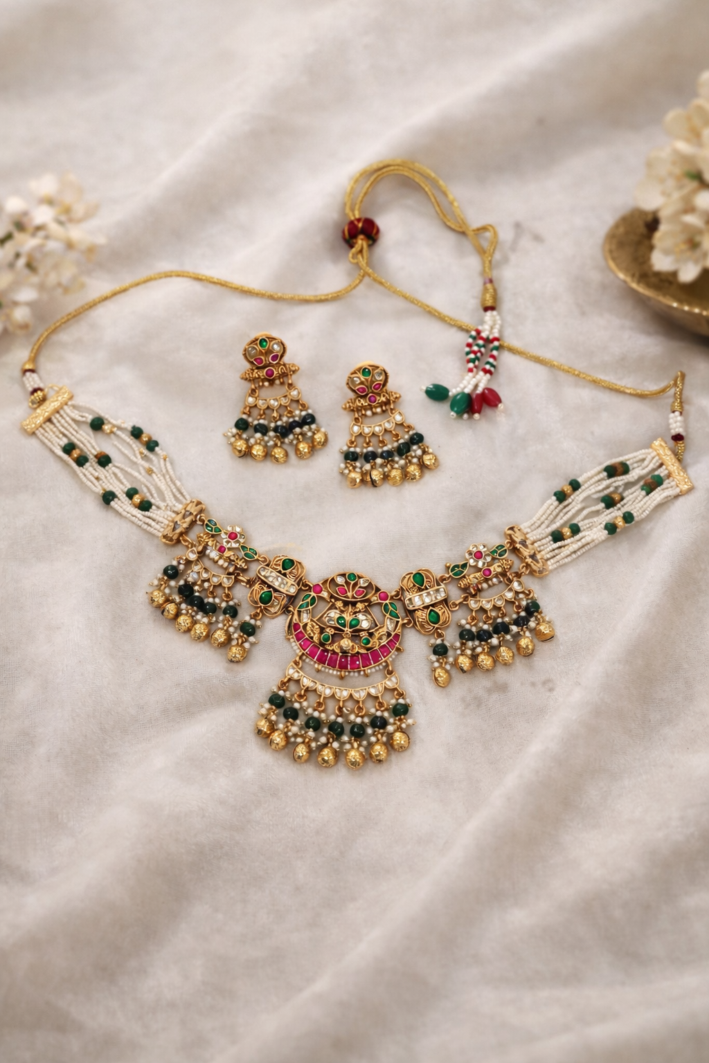 Gold Plated Jadau Kundan Necklace Set-G356700