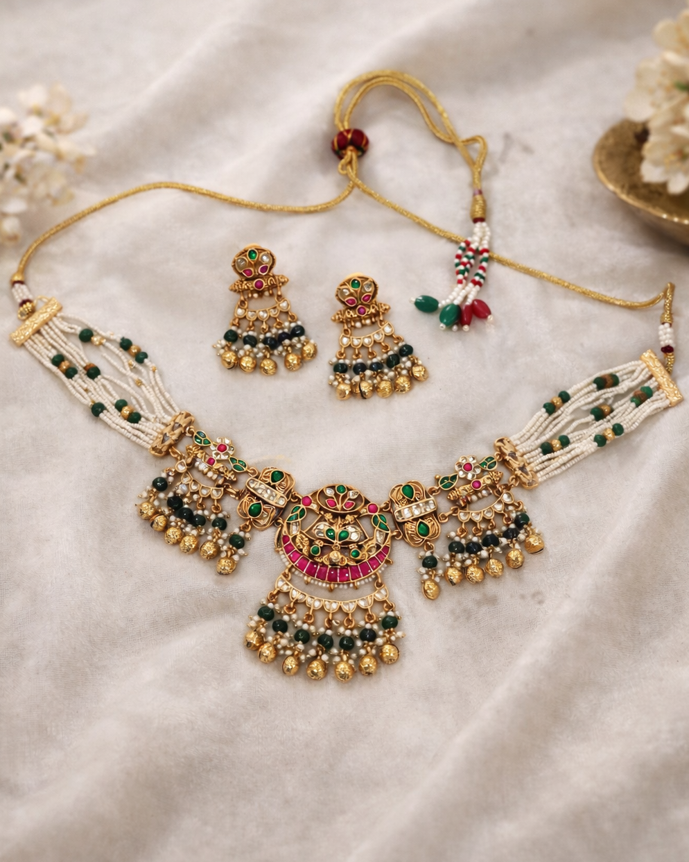 Gold Plated Jadau Kundan Necklace Set-G356700
