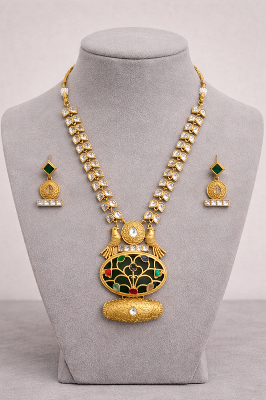 Vintage-Fusion Kundan Polki Necklace Set-G351700