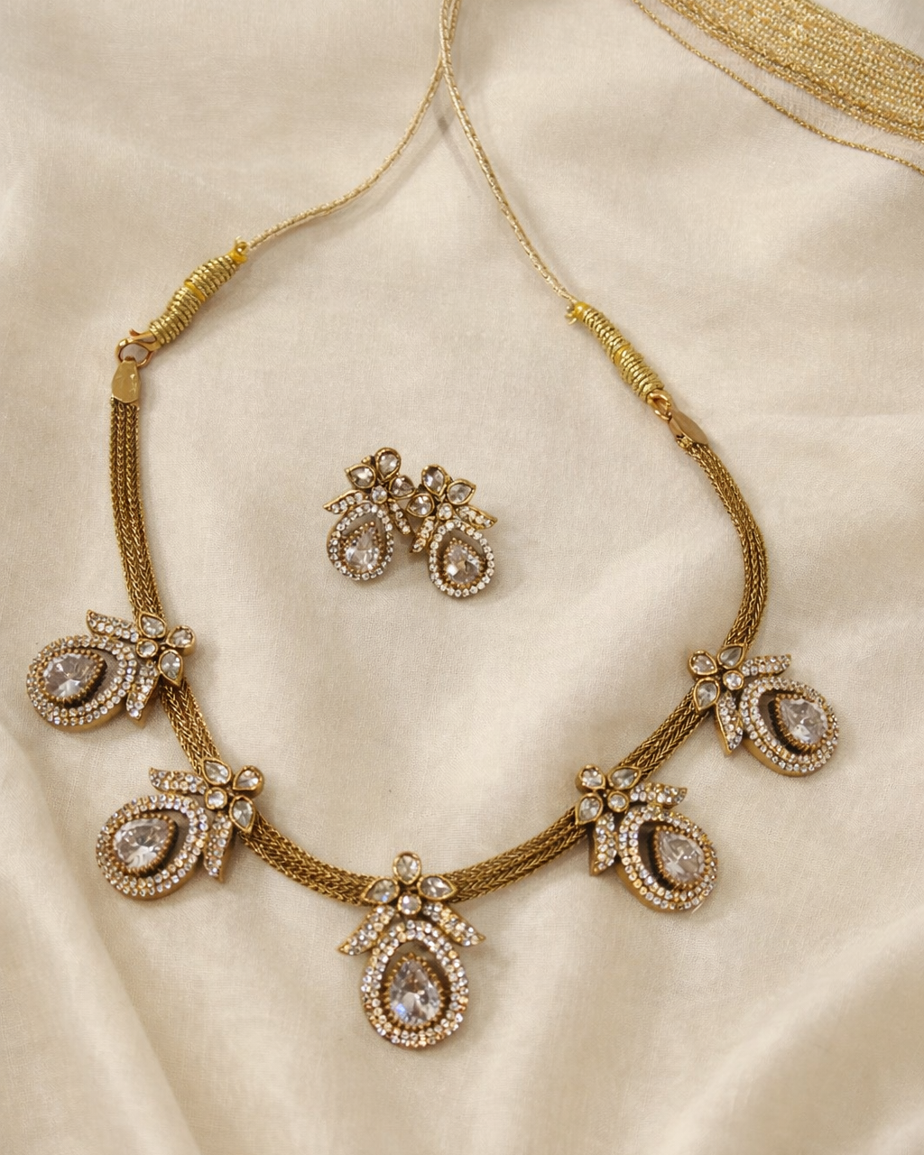 Charm Victorian Stone Short Necklace Set-G352200