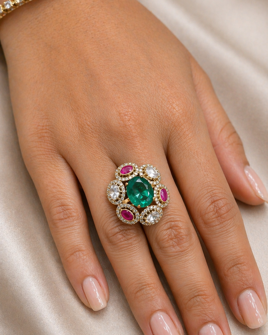 Emerald & Ruby Floral Radiance Finger Ring-G351200