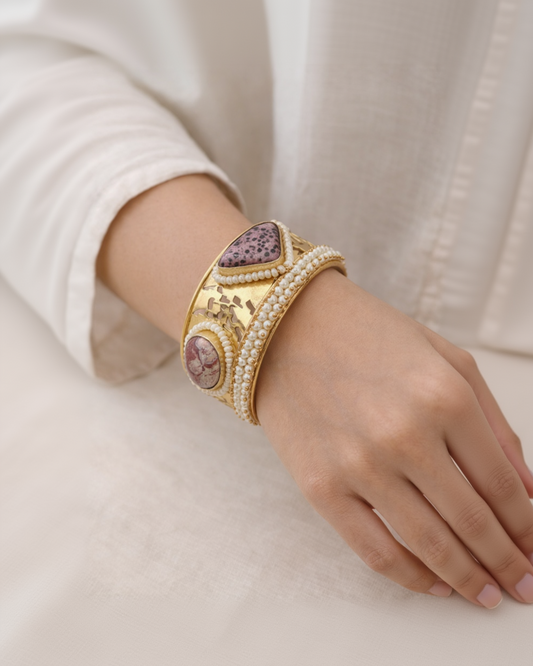Marble Stone & Pearl Kundan Fusion Kada Bracelet-G351200