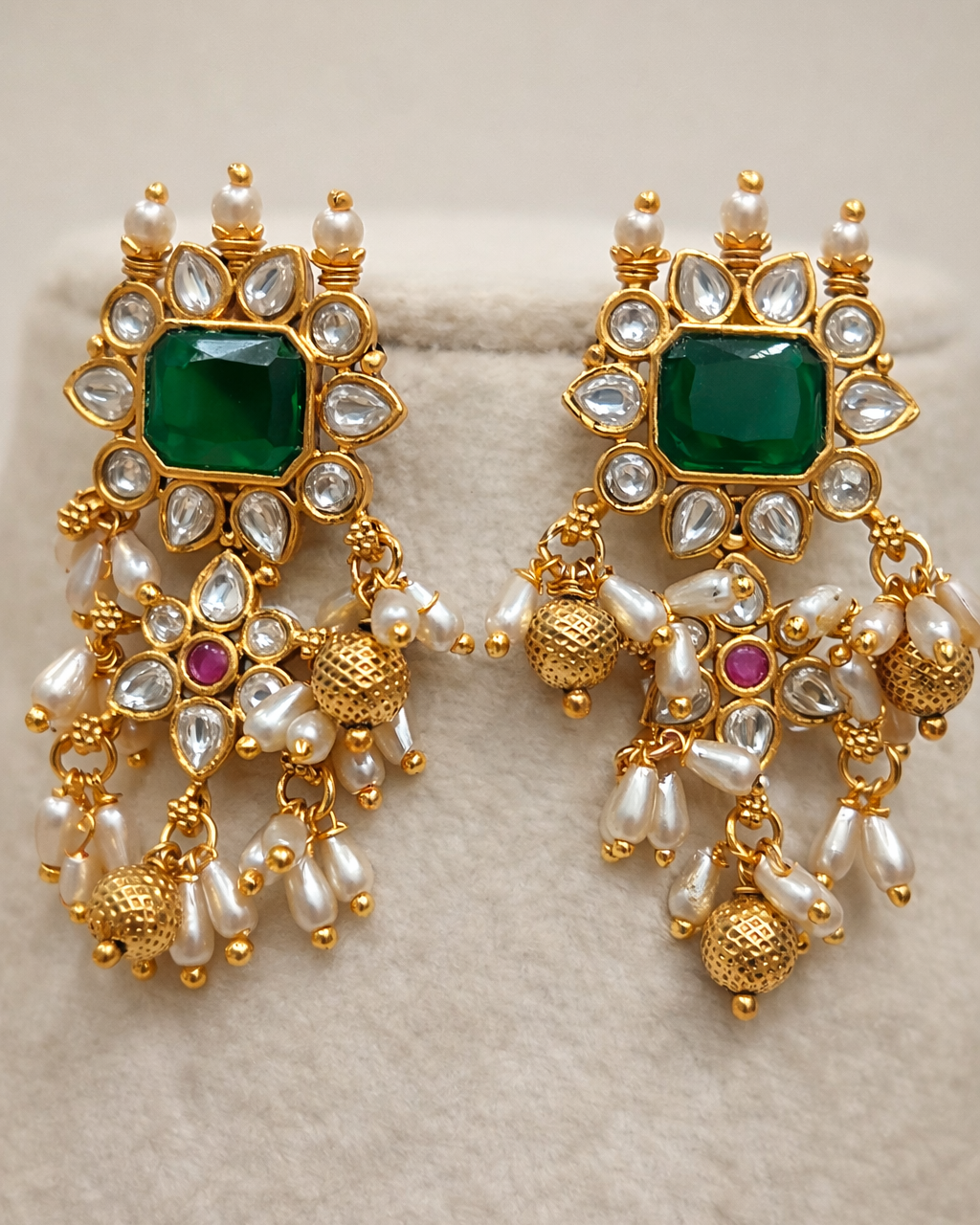 Elegant Polki and Rice Pearl Bridal Jewelry Set-G353400