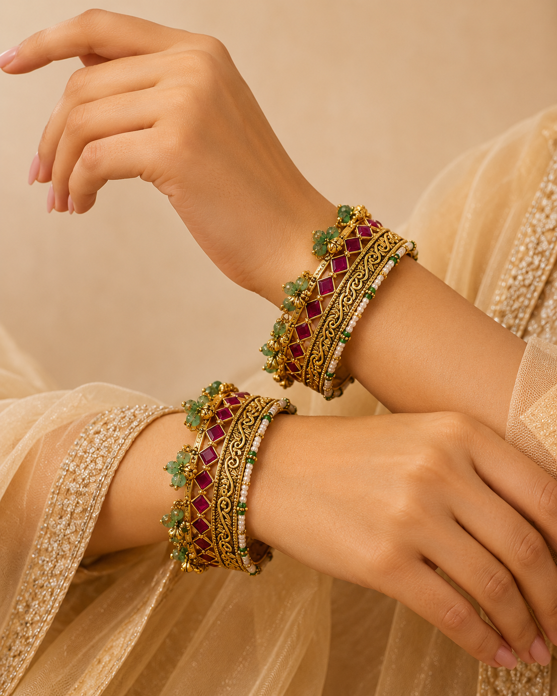 Pachhi Kundan Jadau Bangles(Set of 2)-G7511800