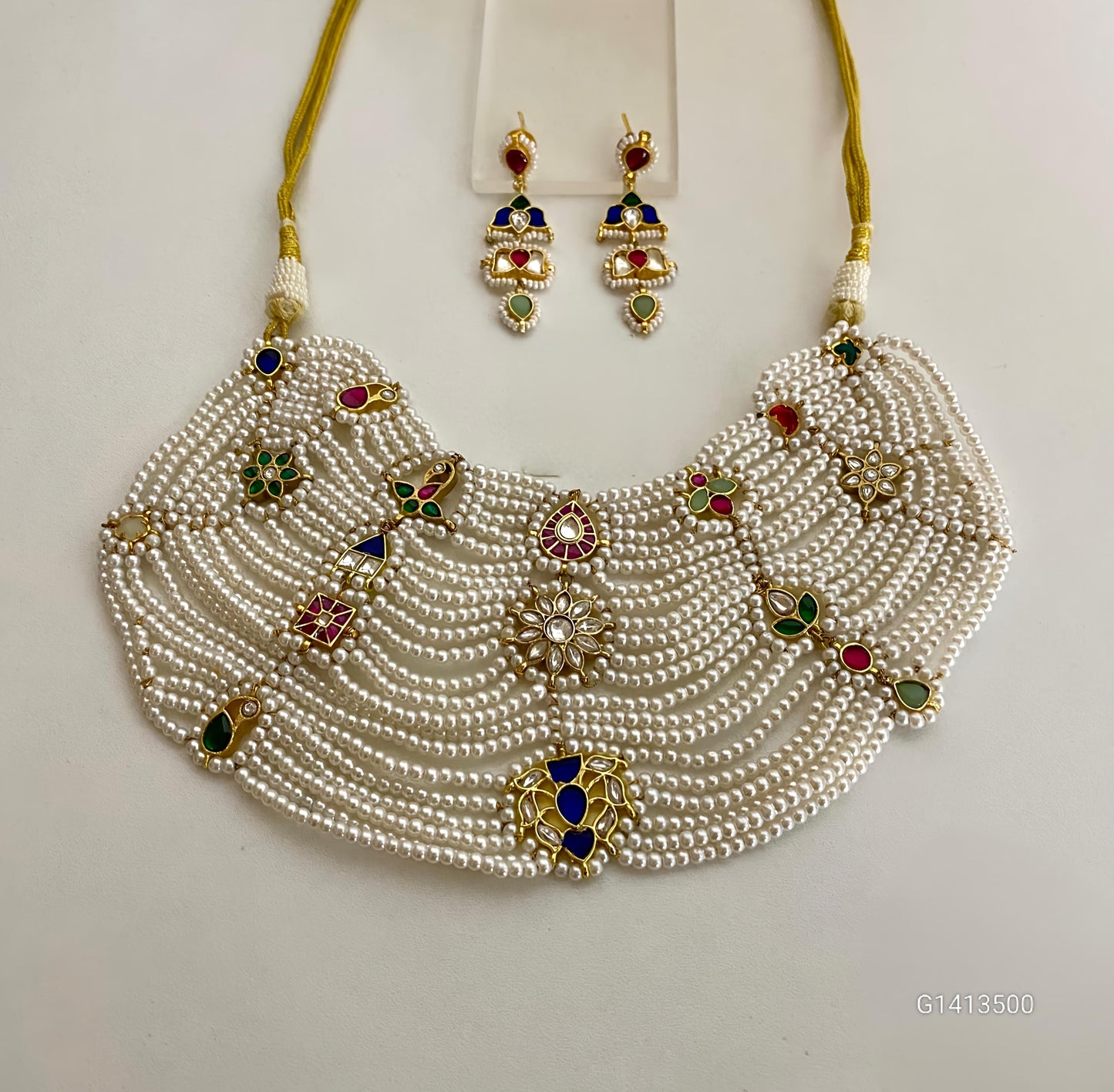 Navratna Pearl Bib Necklace Set-G7512300