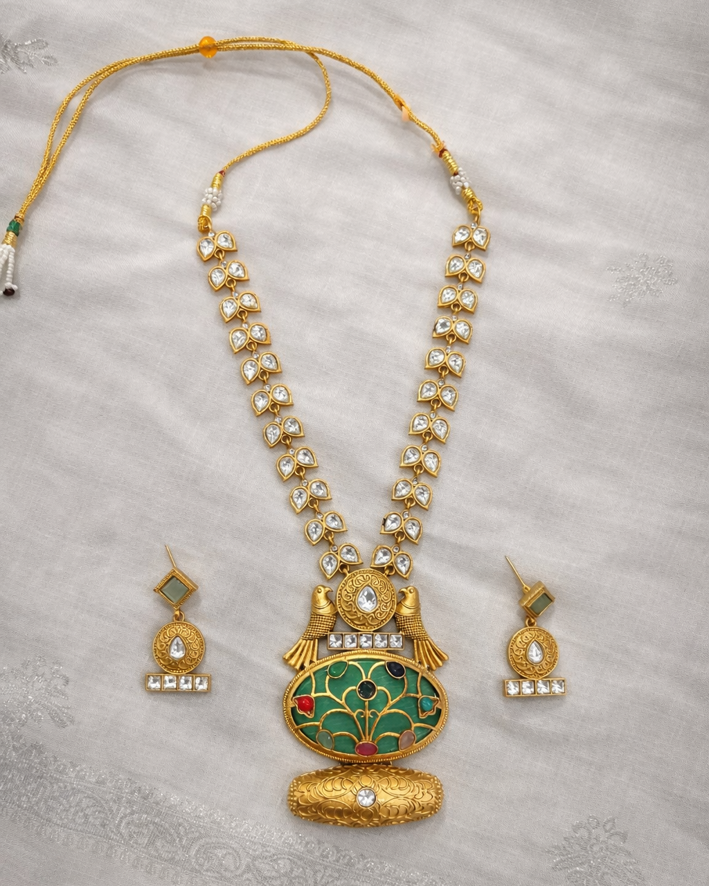 Fusion Kundan Polki Necklace Set Pink-G351800