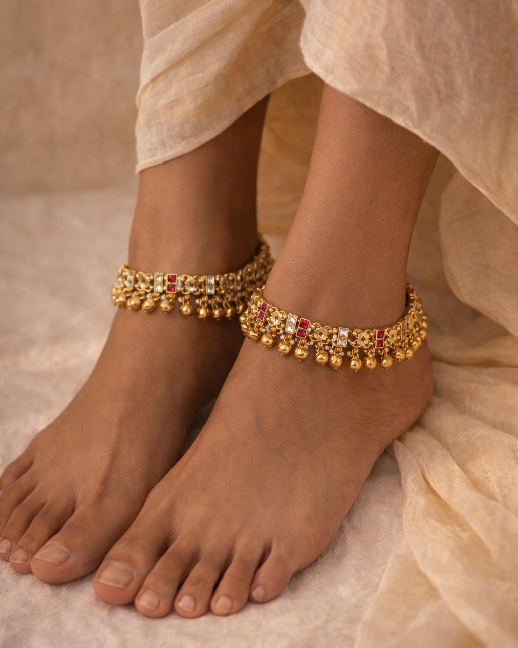 Handcrafted Ruby & Kundan Bridal Payal(Anklet)-G759400
