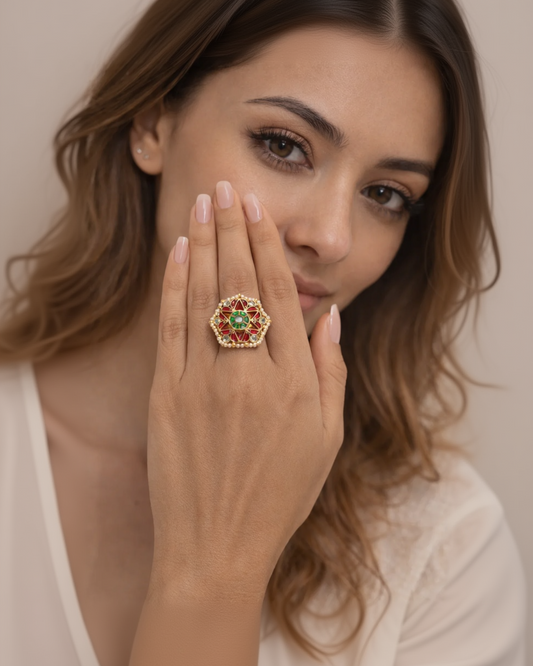 Traditional Floral Kundan Cocktail Ring-G351300