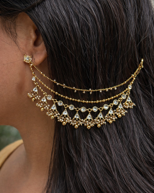 Gold Plated Kundan & Pearl Kansar(Pair)-G353700