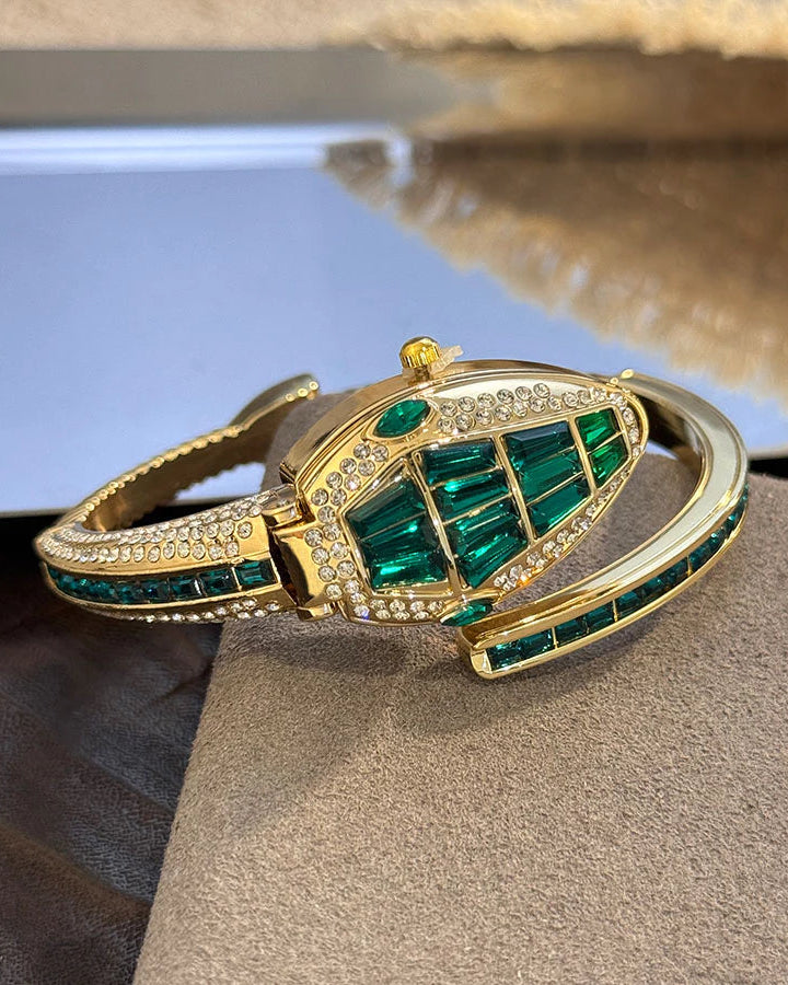 Luxury Emerald Green Crystal Snake Bracelet Watch for Women-G35800