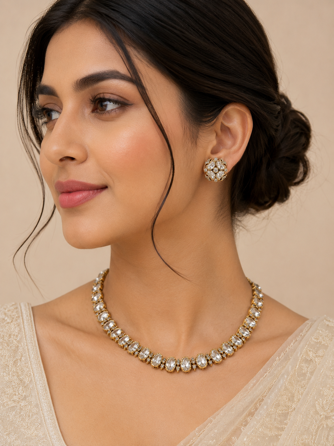Moissanite Gold-Tone Necklace Set-G672400