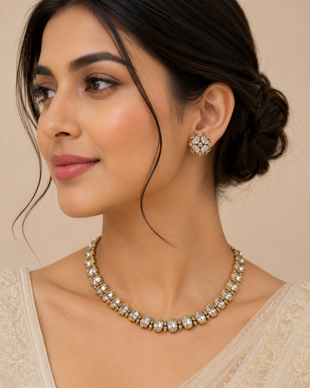 Moissanite Gold-Tone Necklace Set-G672400