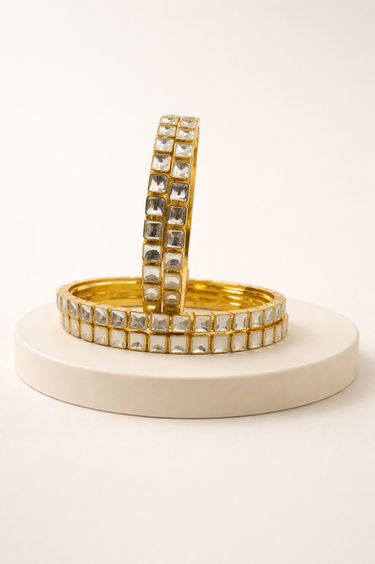 Gold Plated Kundan Bangles (Set of 4)
