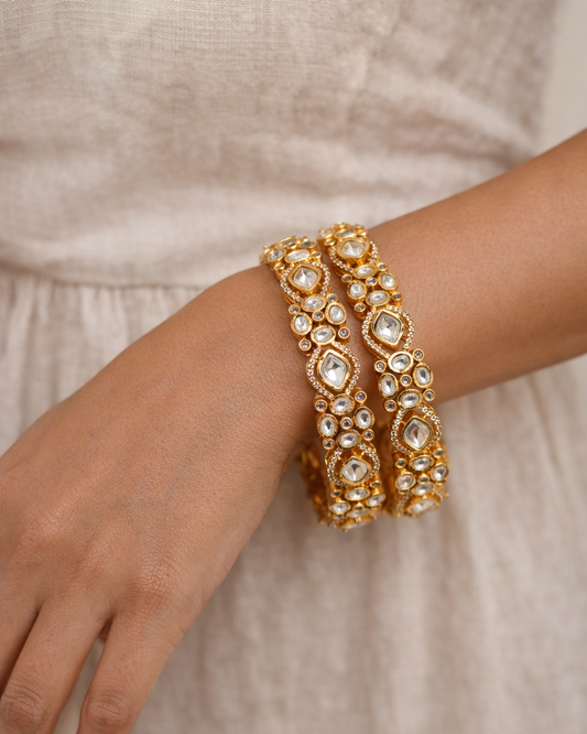 Handcrafted Gold-Plated Mossonite Bangles(Set of 2)-G354150