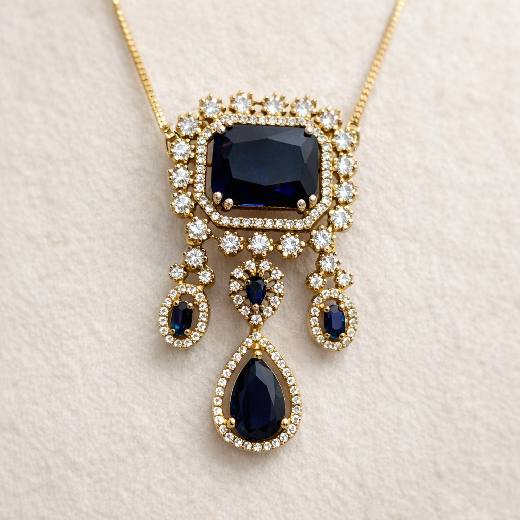 Royal Blue & Crystal Gold-Toned Pendant Set