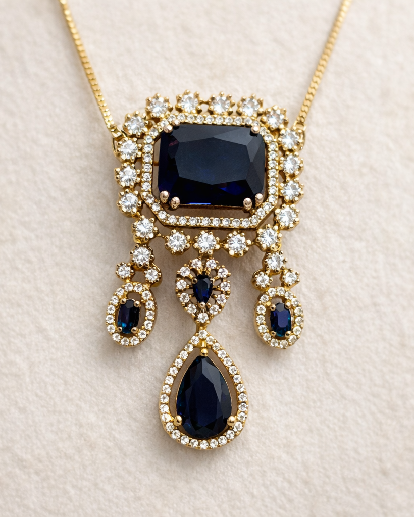 Royal Blue & Crystal Gold-Toned Pendant Set-G751800