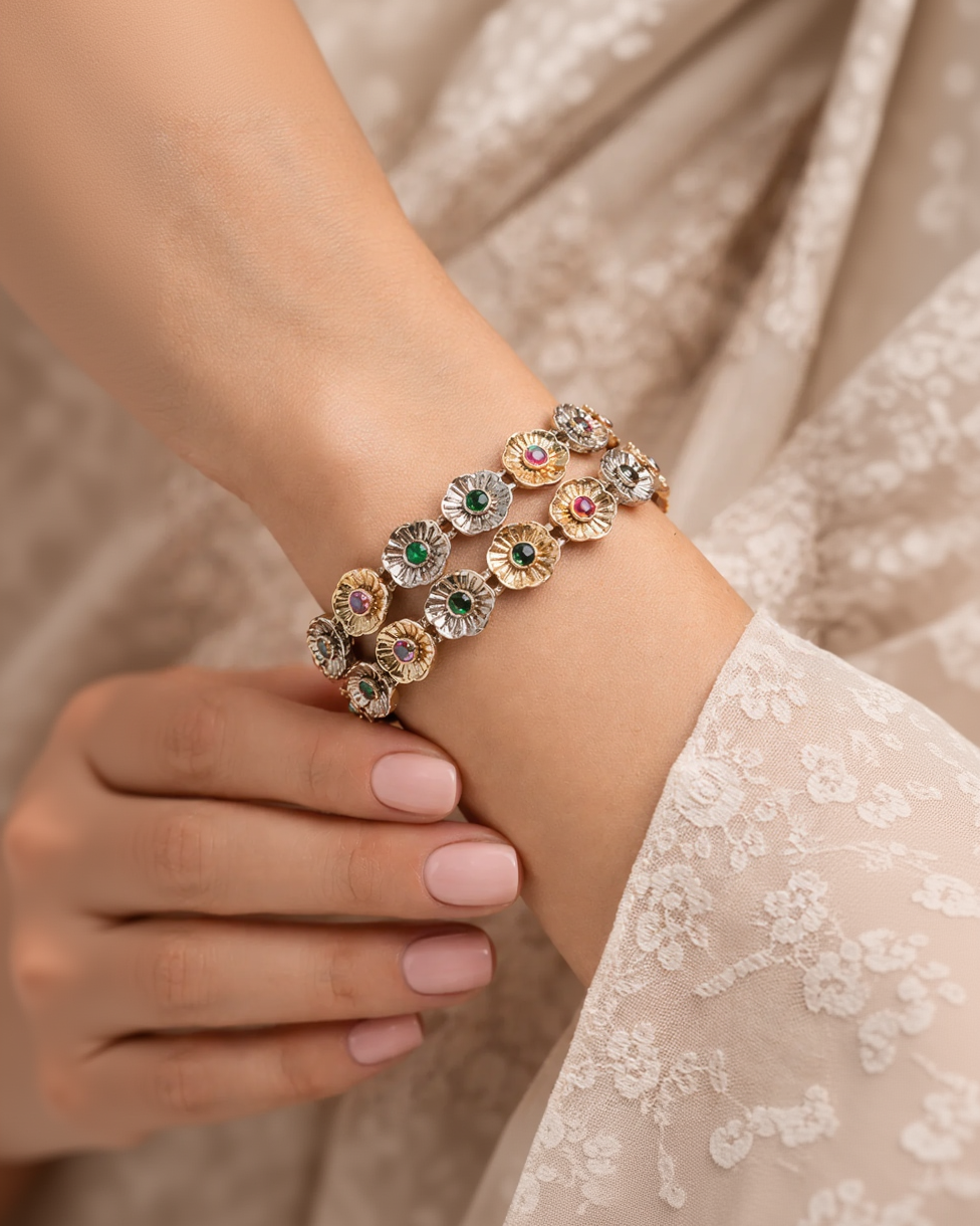 Dual-Tone Floral design German Silver Bangles(Set of 2)-G35800