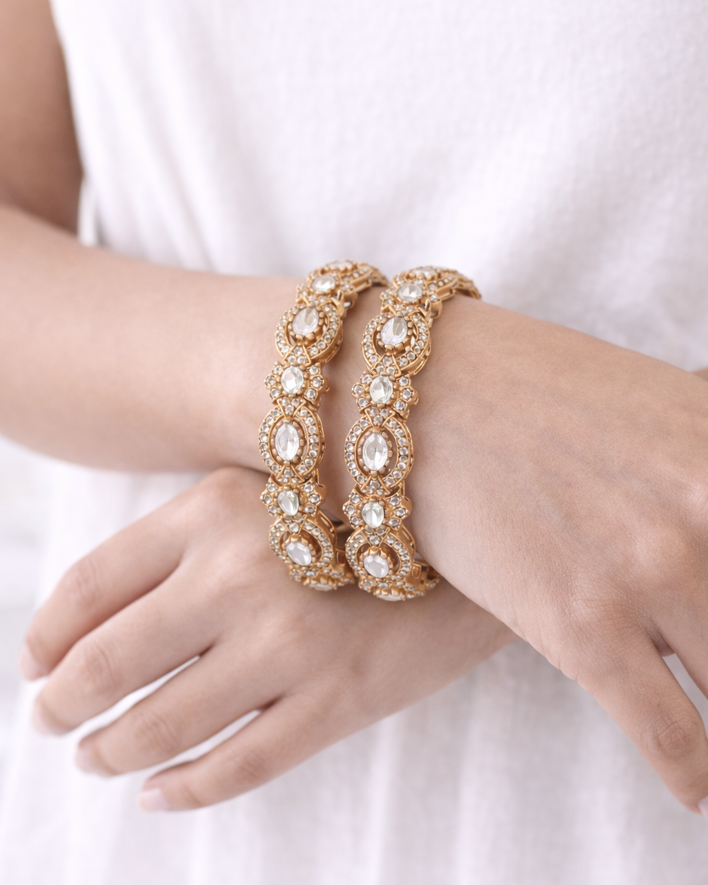 Mossonite Stone & CZ Diamond Bangles(Set of 2)-G353700