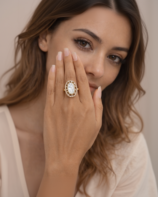 Mossainte Oval Gold plated Polki Ring-G351200