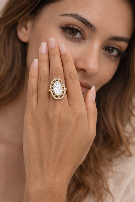 Mossainte Oval Gold plated Polki Ring