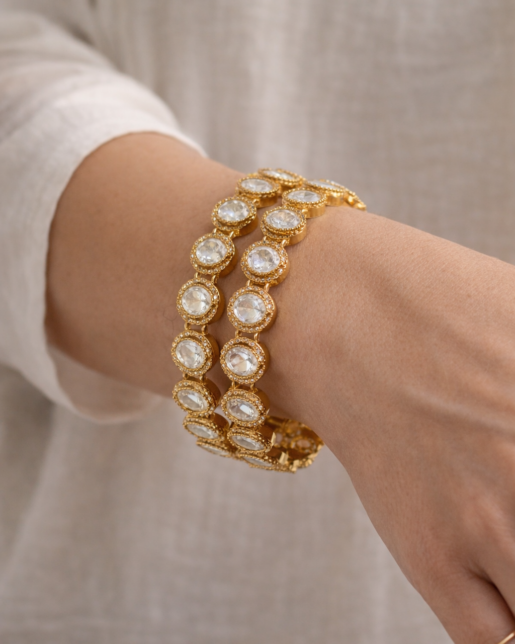 Gold Plated Mossonite Bangles(Set of 2)-G354800