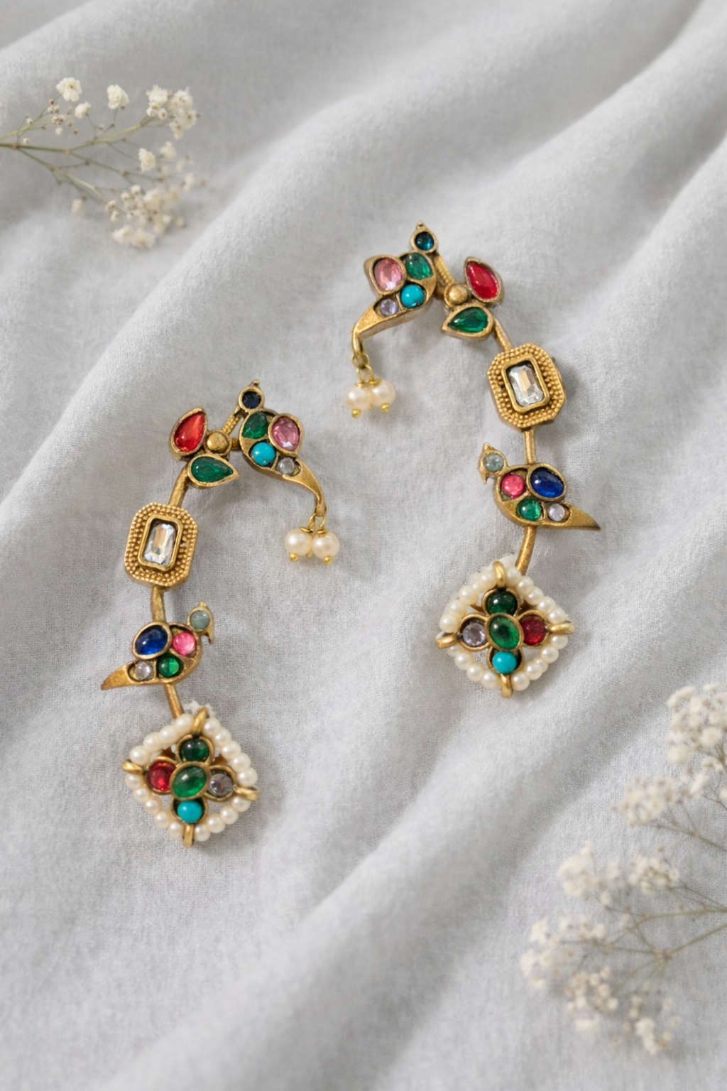 Kundan & Ruby Red Polki Earings Ear Cuffs-G35300
